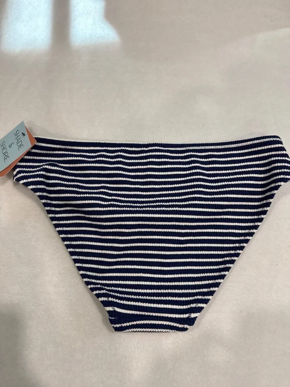 Shade & Shore MEDIUM 8-10 Navy Blue & White striped Swimsuit bottoms NEW